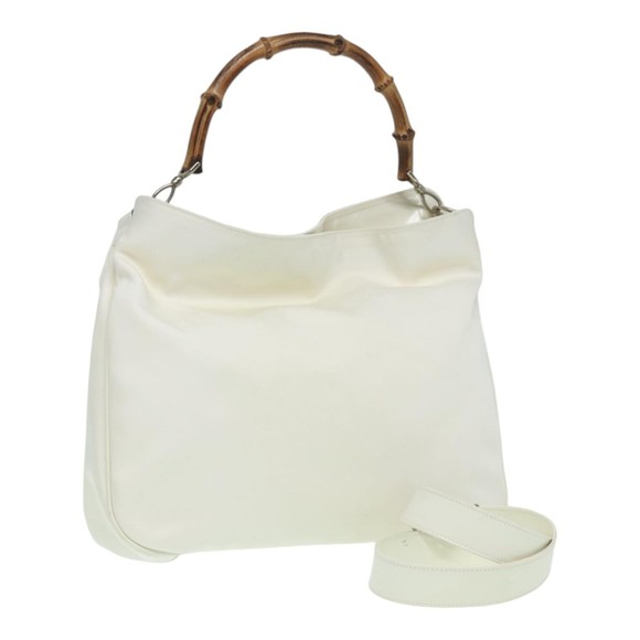 GUCCI Bamboo Hand Bag Canvas White 001 1705 1577 Auth 83496 - Picture 1 of 16